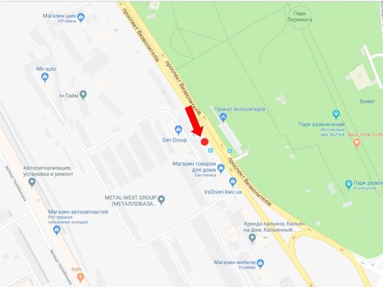 Схема рекламної площини за адресою Освободителей пр., 9, в сторону Броварского пр.