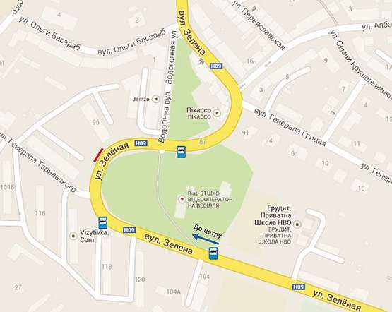 Схема рекламної площини за адресою Зелена - вул. Тарнавського (до центру) Схема рекламної площини за адресою Зелена - вул. Тарнавського (до центру)