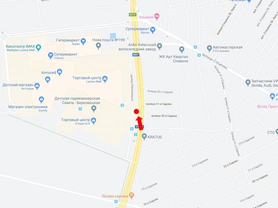 Схема рекламной плоскости по адресу Палладина пр., возле ТРЦ "Лавина молл", супермаркетов "Ашан, "Эпицентр", разделитель, в сторону ул. Стеценко