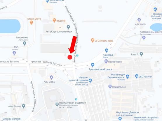 Схема рекламной плоскости по адресу Драйзера ул. - пр Ватутина, на светофоре, возле рынка "Троещина", в сторону ул. Братиславской