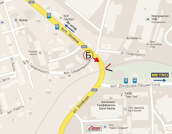 Схема рекламної площини за адресою Зелена, 143а  №1 (переїзд біля вул. Дж. Вашінгтона) Б