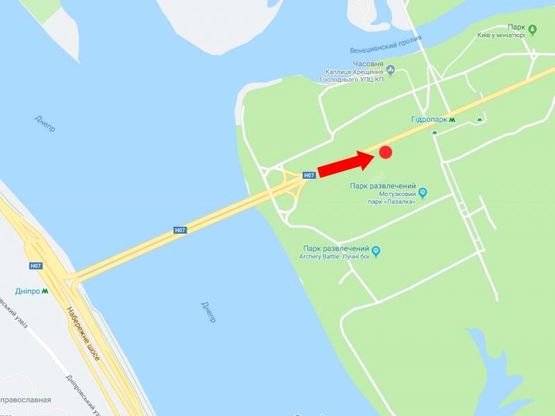 Схема рекламной плоскости по адресу Броварской пр., за мостом метро, 300 м ст. м. "Гидропарк", из центра