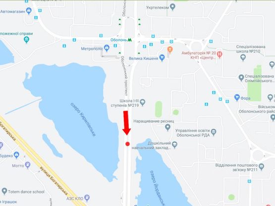 Схема рекламної площини за адресою Оболонский пр., разделитель, между ст.м. "Оболонь" и ст.м. "Почайна", в сторону ст. м. "Почайна"