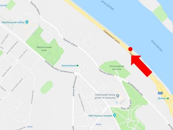 Схема рекламної площини за адресою Набережное шоссе ул., 650 м. от ст.м. "Днепр", в сторону Подола Схема рекламної площини за адресою Набережное шоссе ул., 650 м. от ст.м. "Днепр", в сторону Подола