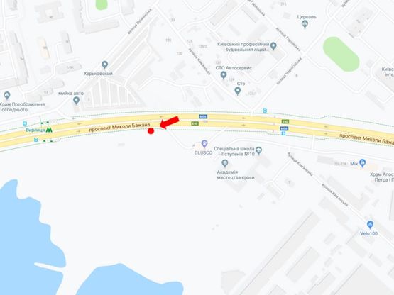 Схема рекламной плоскости по адресу Бажана пр., возле ст.м. "Вырлица", АЗС "Glusco", в сторону центра Схема рекламной плоскости по адресу Бажана пр., возле ст.м. "Вырлица", АЗС "Glusco", в сторону центра