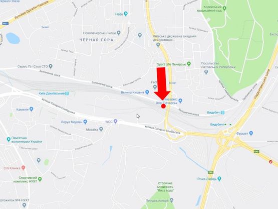 Схема рекламної площини за адресою Бойчука ул. (бывш. Киквидзе ул.), мост, в сторону Южного моста, Саперно-Слободская ул. Схема рекламної площини за адресою Бойчука ул. (бывш. Киквидзе ул.), мост, в сторону Южного моста, Саперно-Слободская ул.