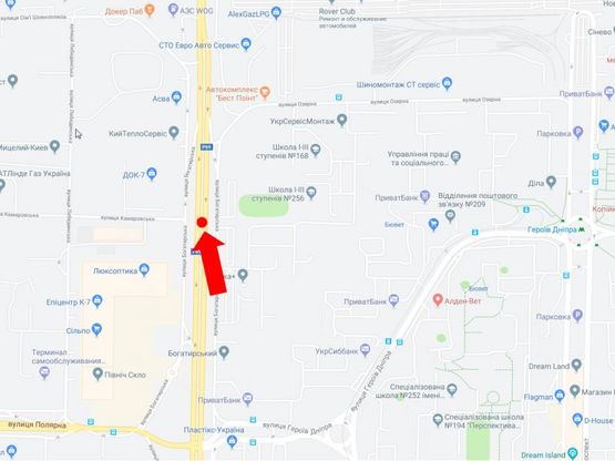 Схема рекламной плоскости по адресу Богатырская ул, 22-А, разделитель, напротив супермаркетов "Эпицентр", "Сильпо", из центра