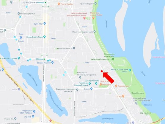 Схема рекламної площини за адресою Героев Сталинграда пр., 9, напротив супермаркета "Антошка", в сторону ул. Тимошенко