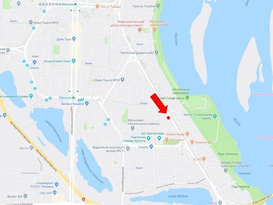 Схема рекламної площини за адресою Героев Сталинграда пр., 9, напротив супермаркета "Антошка", в сторону пр. Бандеры