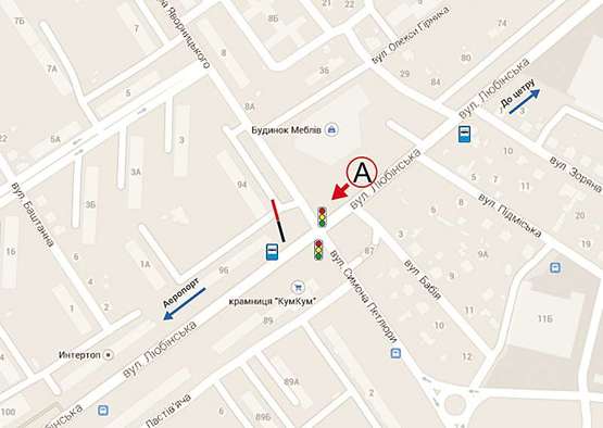 Схема рекламной плоскости по адресу Любінська - вул. Д. Яворницького - вул. С. Петлюри (справа)