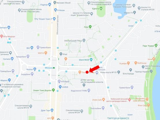 Схема рекламної площини за адресою Тимошенко ул. 18, в сторону ст. м. "Минская"