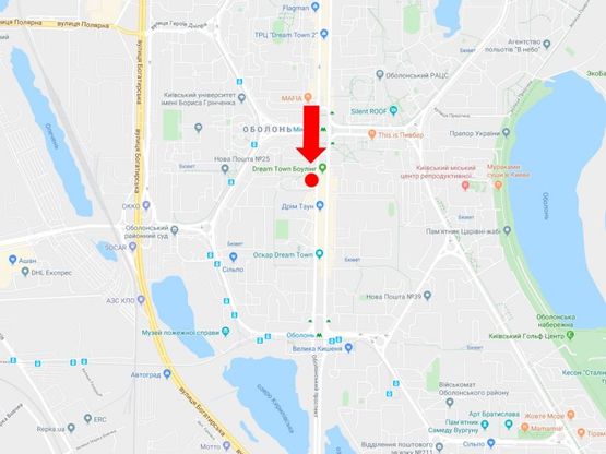 Схема рекламной плоскости по адресу Оболонский пр., 15, возле ТРЦ "Dream Town", в сторону ст. м. "Оболонь" Схема рекламной плоскости по адресу Оболонский пр., 15, возле ТРЦ "Dream Town", в сторону ст. м. "Оболонь"