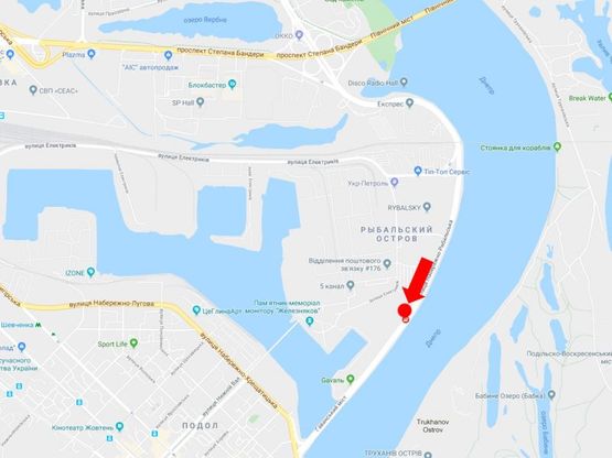 Схема рекламної площини за адресою Набережно-Рыбальская ул., перед Подольско-Воскресенским мостом, в сторону Подола Схема рекламної площини за адресою Набережно-Рыбальская ул., перед Подольско-Воскресенским мостом, в сторону Подола