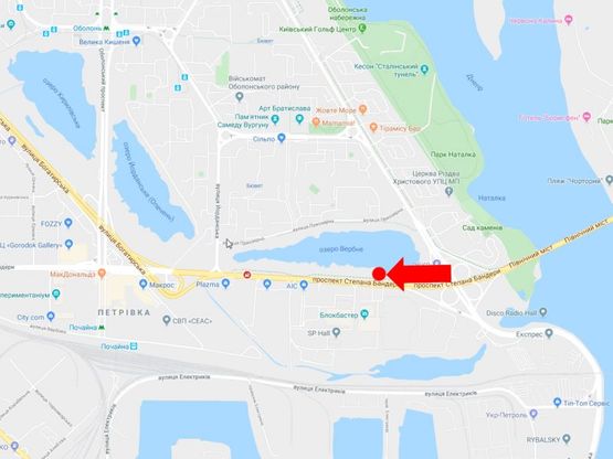 Схема рекламной плоскости по адресу Бандеры пр. (бывш. Московский)  - пр. Героев Сталинграда, напротив ТРЦ "Blockbuster Mall", в сторону ст.м. "Почайна" Схема рекламной плоскости по адресу Бандеры пр. (бывш. Московский)  - пр. Героев Сталинграда, напротив ТРЦ "Blockbuster Mall", в сторону ст.м. "Почайна"