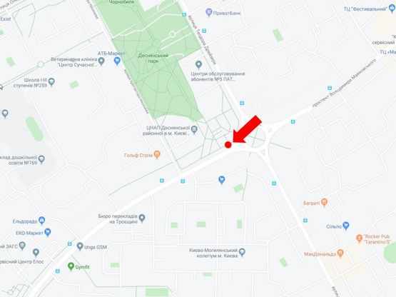 Схема рекламної площини за адресою Маяковского пр. 31 - ул. Драйзера, на круговой развязке, в сторону пр. Ватутина