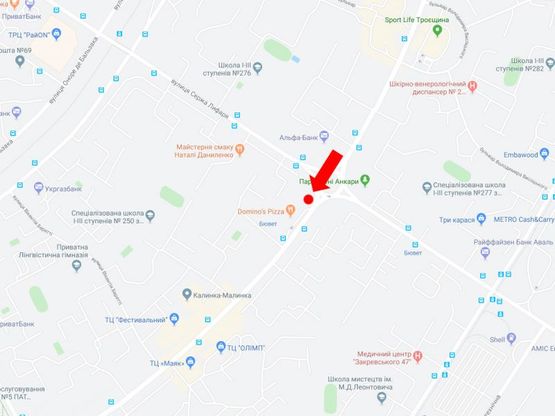 Схема рекламної площини за адресою Маяковского пр. 61/9 - ул. Лифаря, на круговой развязке, в сторону пр. Ватутина