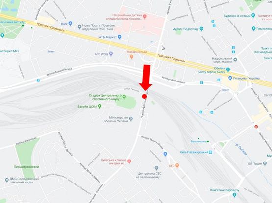 Схема рекламної площини за адресою Воздухофлотский пр., на Воздухофлотском мосту, в сторону пл. Севастопольской