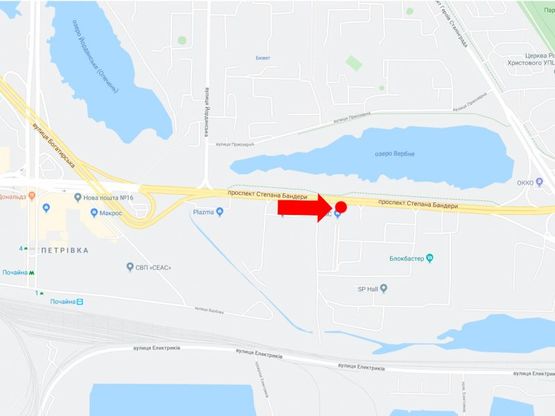 Схема рекламной плоскости по адресу Бандеры пр. (бывш. Московский пр.) 28, возле супермаркета "Метро", в сторону Северного моста