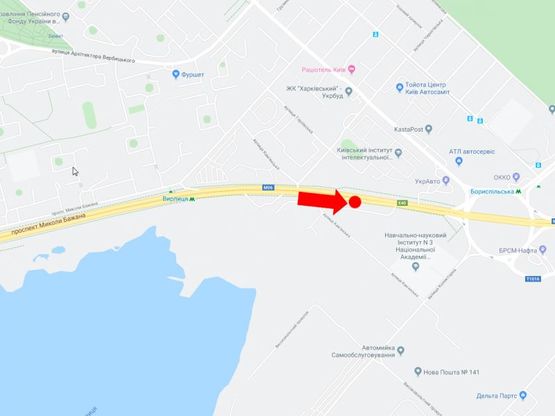 Схема рекламної площини за адресою Бажана пр. - ул. Горловская, 300 м. до Харьковской пл, из центра