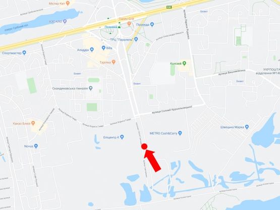 Схема рекламної площини за адресою Григоренко пр. 40, на разделителе, напротив супермаркетов "Эпицентр", "Metro", в сторону ст.м. "Позняки"