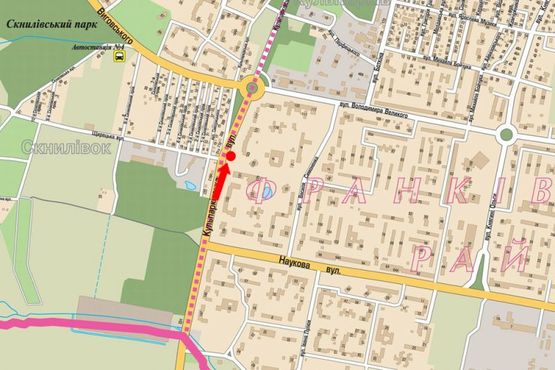 Схема рекламной плоскости по адресу Кульпарковская ул., 125 / Щирецкая ул., в центр