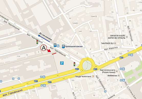 Схема рекламной плоскости по адресу Чернівецька   К10    А  (міжвокзальна площа)