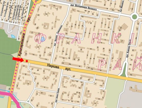 Схема рекламной плоскости по адресу Научная ул. / Кульпарковская ул., разделитель, возле ТРЦ "Victoria Gardens", в сторону Княгини Ольги ул.