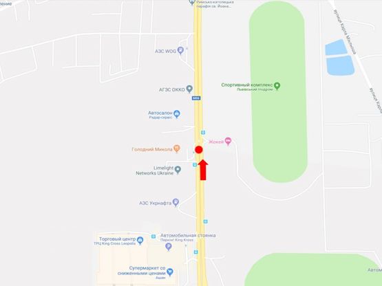 Схема рекламної площини за адресою Стрыйская ул., 22, разделитель, возле ипподрома, ТРЦ "King Cross", супермаркетов "Ашан", "Фокстрот", "Эпицентр", в центр