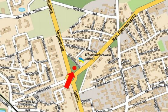 Схема рекламной плоскости по адресу Черновола пр., 61 - ул. Липинского, из центра, возле супермаркета "Эльдорадо", "McDonald's" Схема рекламной плоскости по адресу Черновола пр., 61 - ул. Липинского, из центра, возле супермаркета "Эльдорадо", "McDonald's"