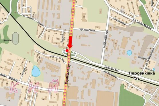 Схема рекламной плоскости по адресу Стрыйская ул. / Луганская ул., ж/д мост, из центра Схема рекламной плоскости по адресу Стрыйская ул. / Луганская ул., ж/д мост, из центра