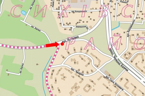 Схема рекламной плоскости по адресу Хуторовка ул. / Хоткевича ул., возле оптового рынка "Шувар"