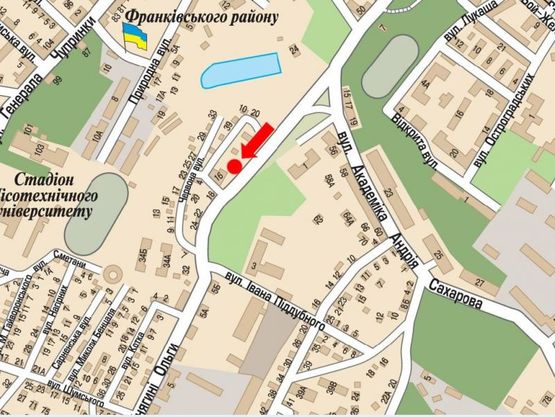 Схема рекламної площини за адресою Княгини Ольги ул., 16,  в сторону Владимира Великого ул., ТЦ "Львов", супермаркета "Фокстрот", "McDonald's"