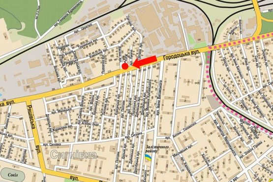 Схема рекламної площини за адресою Городоцкая ул., 186-188, возле мотозавода, из центра