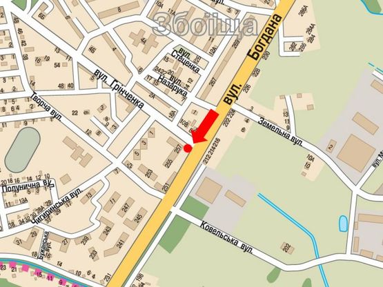 Схема рекламной плоскости по адресу Хмельницкого ул. / Гринченка ул., напротив ТРЦ "ВАМ", супермаркета "Сильпо", в центр