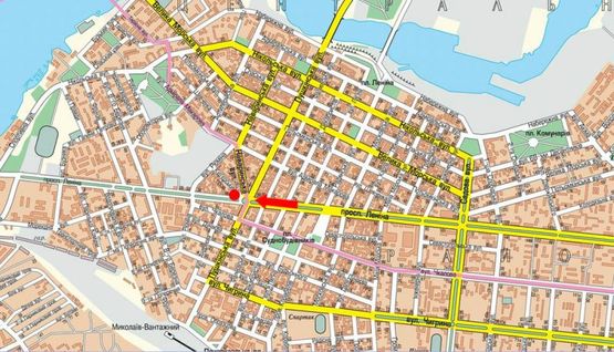 Схема рекламной плоскости по адресу Центральный пр. (бывш. Ленина пр.) / Пушкинская ул. / Наваринская ул., возле супермаркета "Эльдорадо", в сторону Рюмина ул.