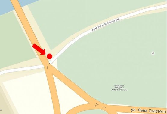 Схема рекламной плоскости по адресу Хмельницкого пл. / Киевская набережная, выезд с моста на площадь