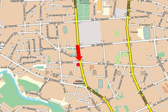 Схема рекламної площини за адресою Победы ул., 51 / ул. Украинки Л., на светофоре, в центр