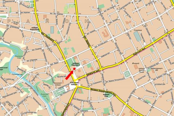 Схема рекламной плоскости по адресу Победы пл., 1/12, возле магазина "ТЕМП", центр