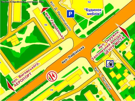 Схема рекламной плоскости по адресу вул. Любінська (біля зупинки, навпроти буд. 96), призма 2 Схема рекламной плоскости по адресу вул. Любінська (біля зупинки, навпроти буд. 96), призма 2