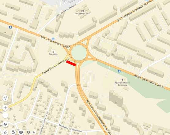 Схема рекламной плоскости по адресу Галицька - Злуки - Коновальця ( лівий)