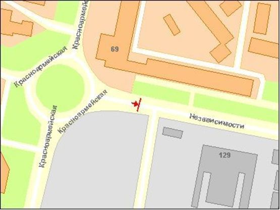 Схема рекламної площини за адресою Независимости пр, 129, от ул Героев Майдана Схема рекламної площини за адресою Независимости пр, 129, от ул Героев Майдана