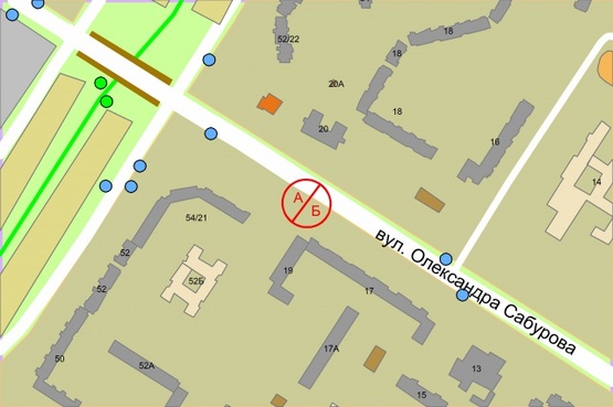 Схема рекламної площини за адресою Сержа Лифаря (Сабурова), 19  (рух до вул. Оноре де Бальзака, ліворуч)