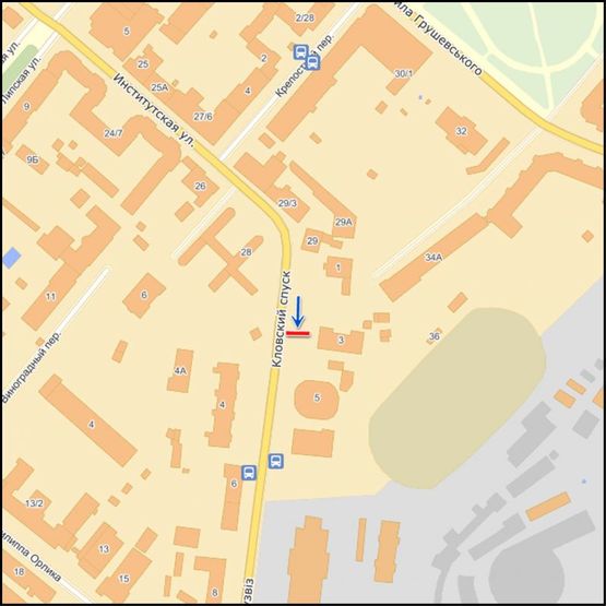 Схема рекламной плоскости по адресу (287420) Кловский спуск, съезд с Институтской Схема рекламной плоскости по адресу (287420) Кловский спуск, съезд с Институтской