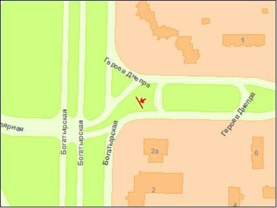 Схема рекламной плоскости по адресу Героев Днепра ул., разделитель, на Богатырскую ул. Схема рекламной плоскости по адресу Героев Днепра ул., разделитель, на Богатырскую ул.