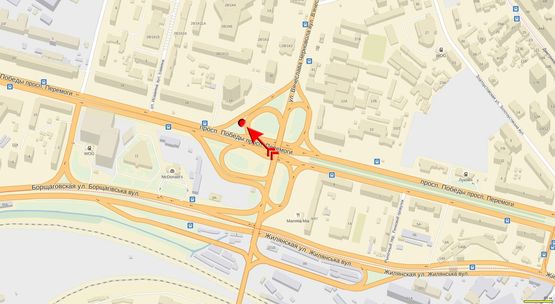 Схема рекламной плоскости по адресу Чорновола ул., съезд на просп. Победы, возле Министерства транспорта Схема рекламной плоскости по адресу Чорновола ул., съезд на просп. Победы, возле Министерства транспорта