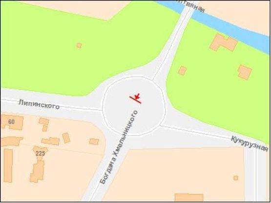 Схема рекламної площини за адресою Липинcкого ул / Хмельницкого Б ул, с ул Хмельницкого Схема рекламної площини за адресою Липинcкого ул / Хмельницкого Б ул, с ул Хмельницкого