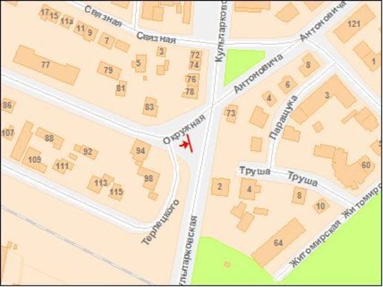 Схема рекламной плоскости по адресу Окружная ул. / Антоновича ул. / Кульпарковская ул., в центр, с Окружной ул.