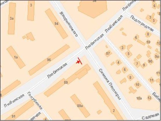 Схема рекламної площини за адресою Любинская ул / Петлюры С ул, в центр