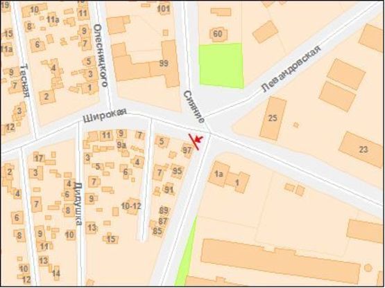Схема рекламной плоскости по адресу Широкая ул. / Сяйво ул., от Левандовской ул., правый Схема рекламной плоскости по адресу Широкая ул. / Сяйво ул., от Левандовской ул., правый