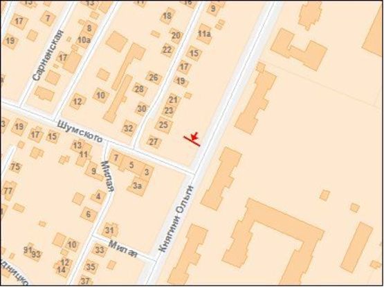 Схема рекламної площини за адресою Княгини Ольги ул / Шумского ул, из центра